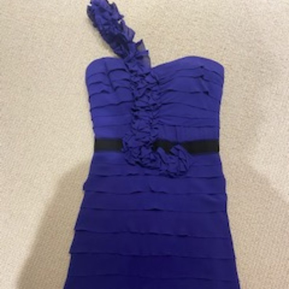 BCBG Maxazria one shoulder purple cocktail dress